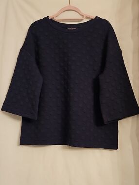 Yessica Knit Textured Dot-Pattern Navy Women’s Boxy Top